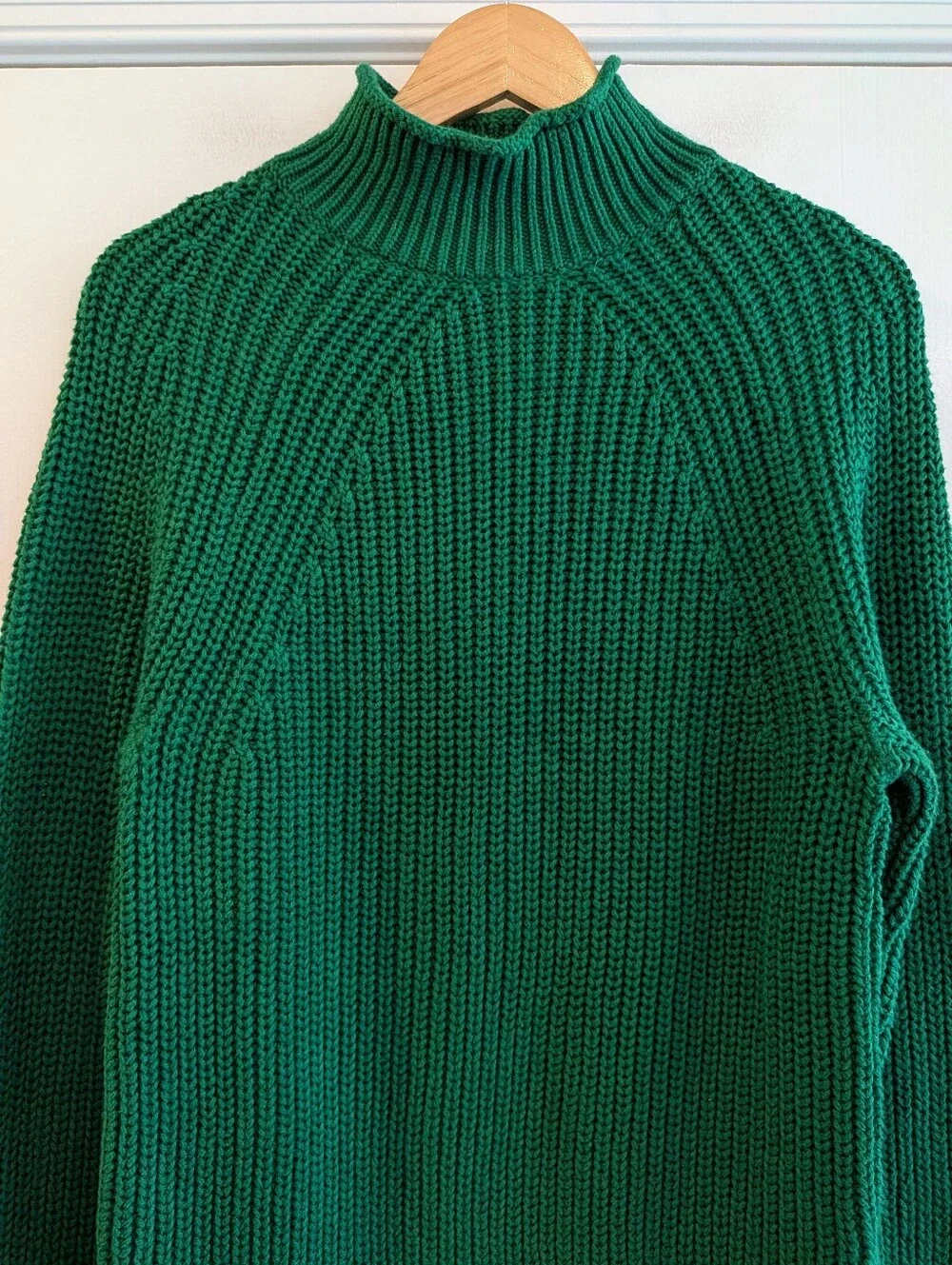 J. Crew Relaxed Rollneck Sweater Green Knit Preppy Fisherman Cotton Size S